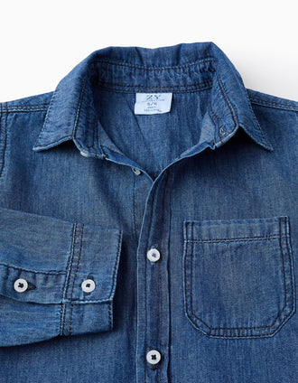Chemise en Denim en Coton pour Garçon, Bleu