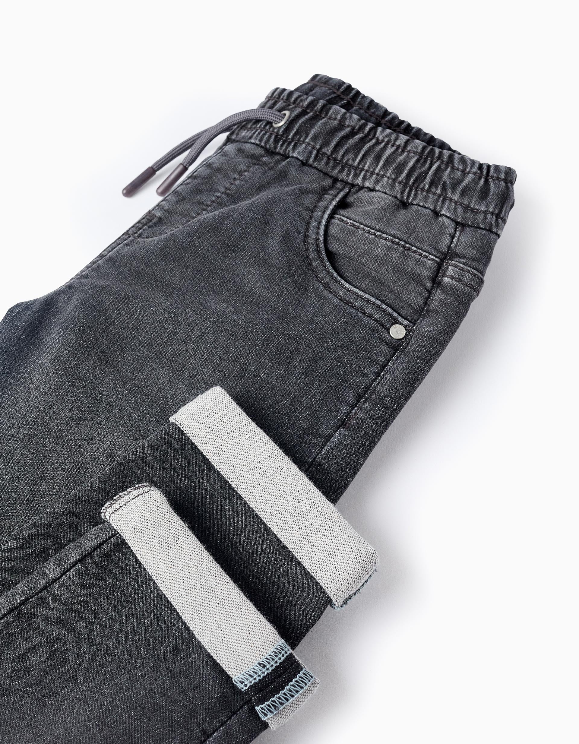 Sporty Denim Trousers for Boys, Dark Grey