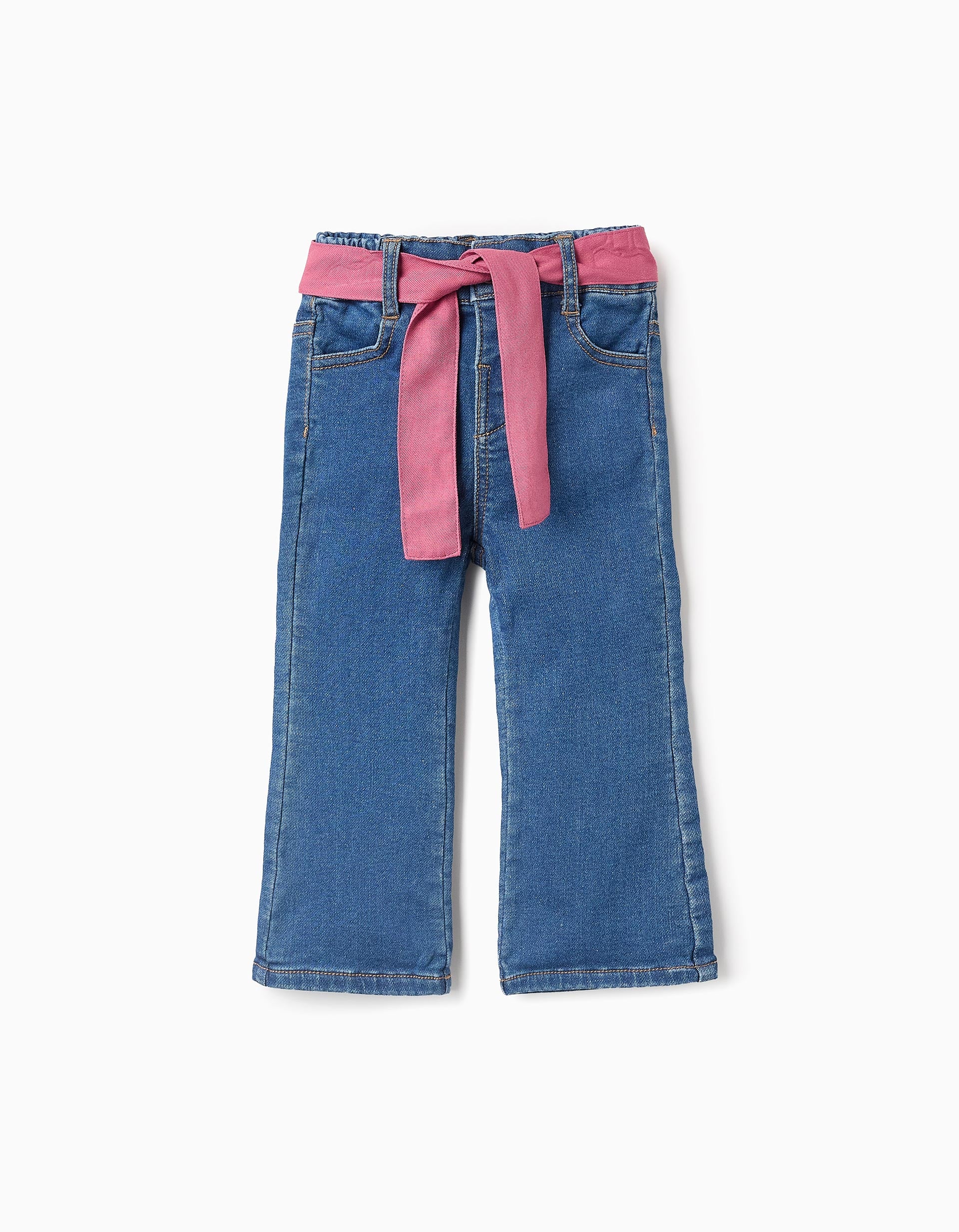 Denim Trousers with Ribbons for Baby Girls 'Flare Fit', Blue