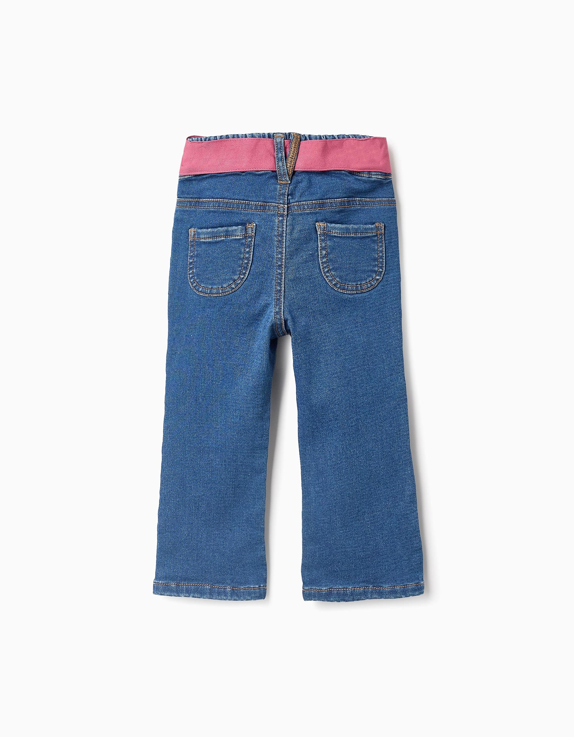 Denim Trousers with Ribbons for Baby Girls 'Flare Fit', Blue