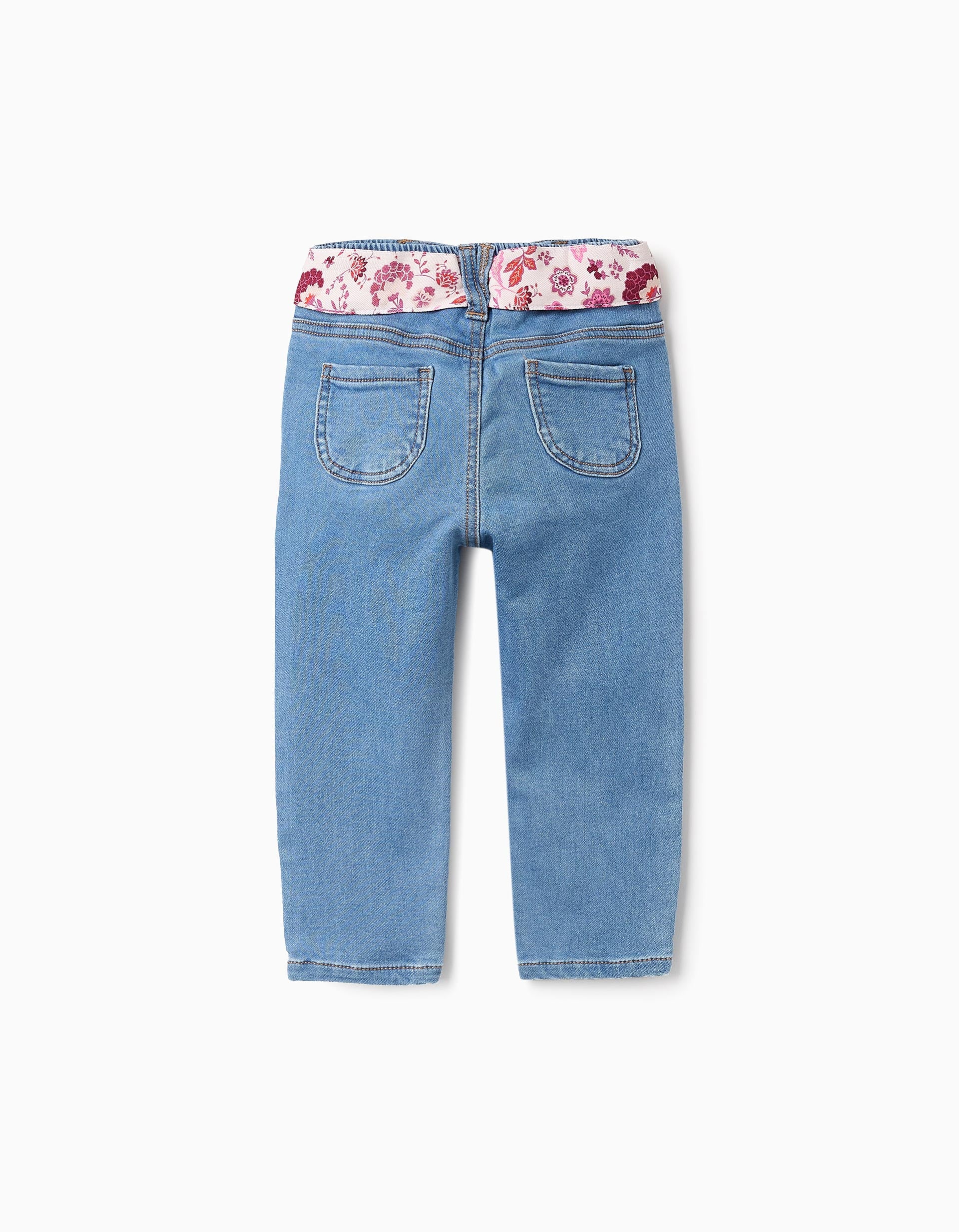 Denim Trousers with Floral Ribbon for Baby Girls 'Flare Fit', Blue