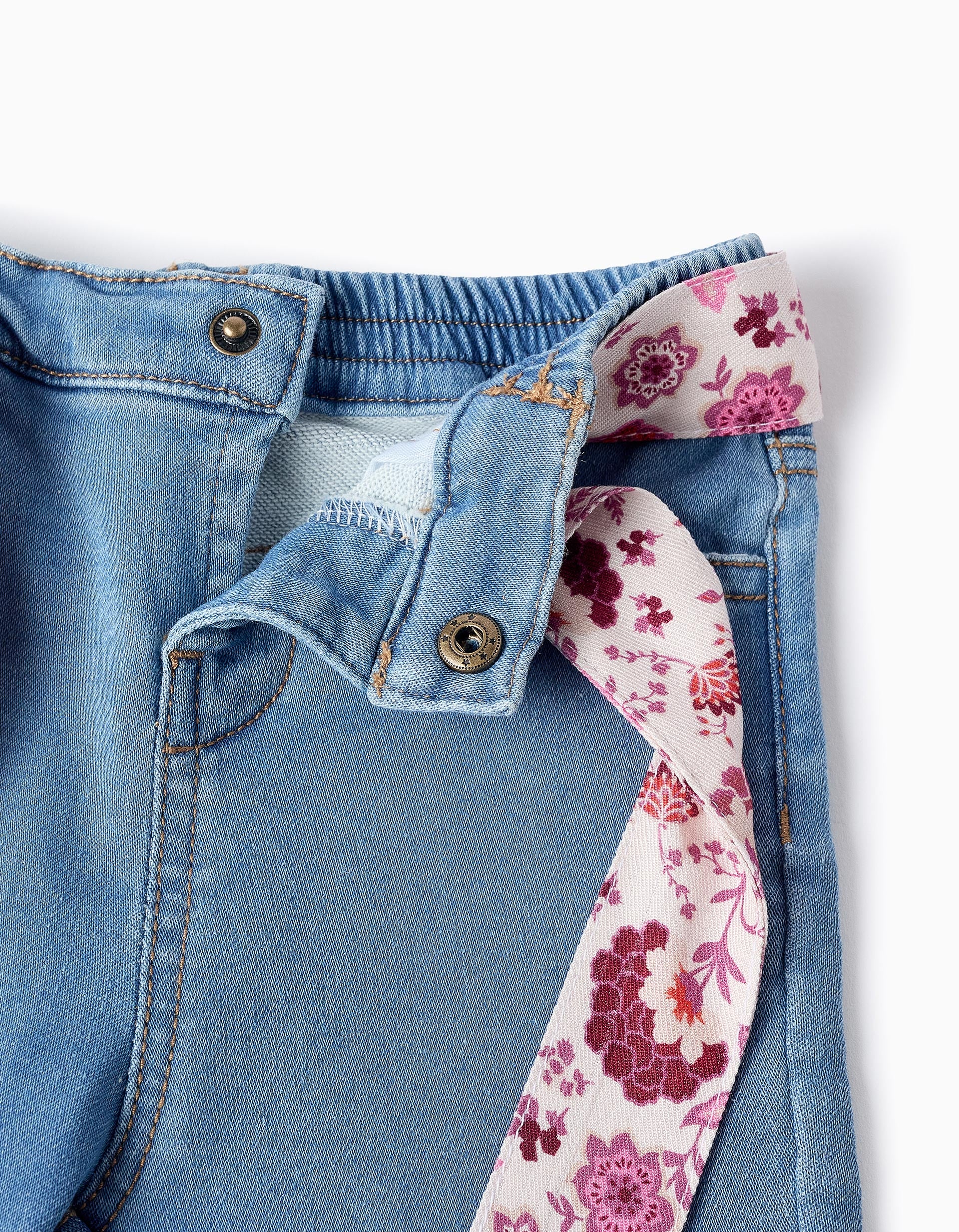 Denim Trousers with Floral Ribbon for Baby Girls 'Flare Fit', Blue