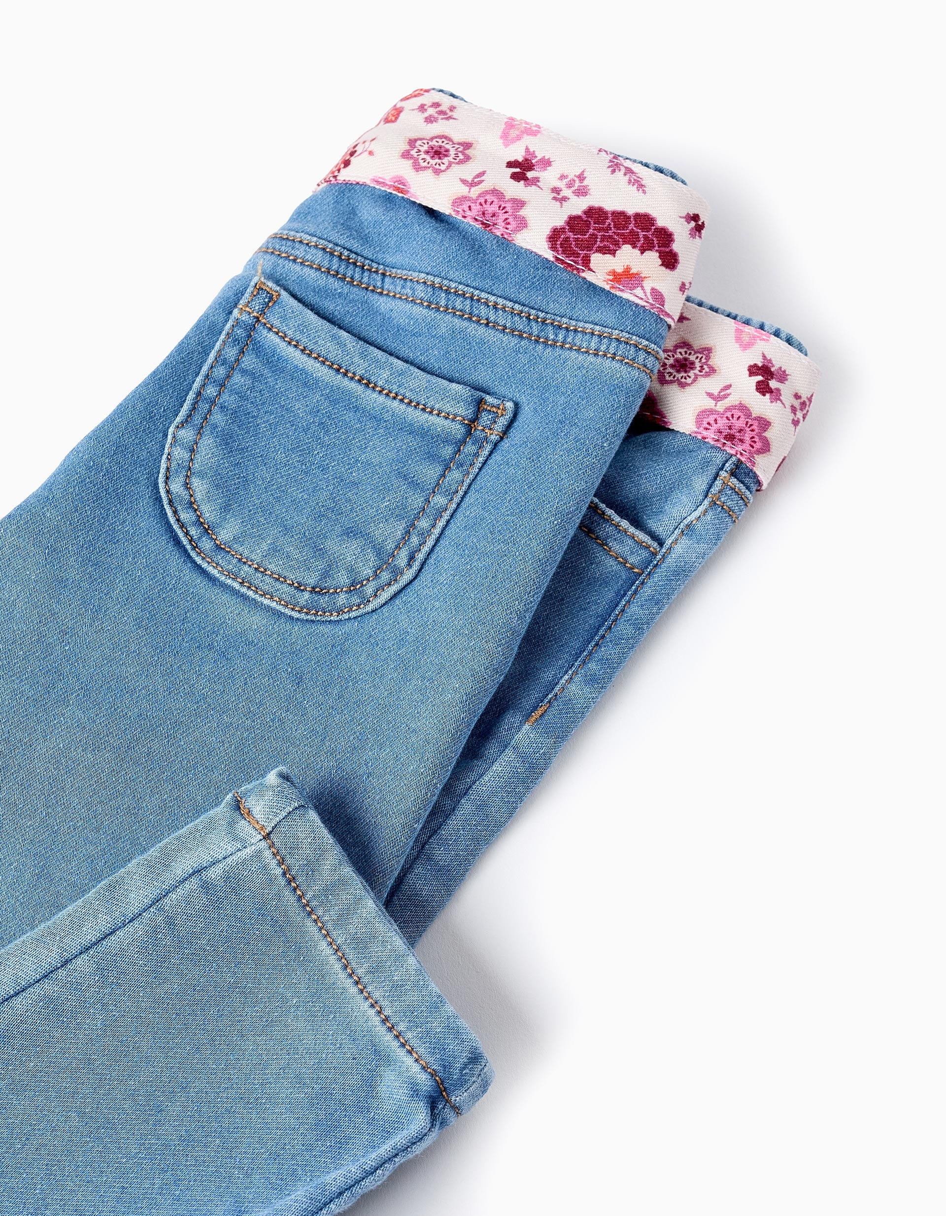 Denim Trousers with Floral Ribbon for Baby Girls 'Flare Fit', Blue