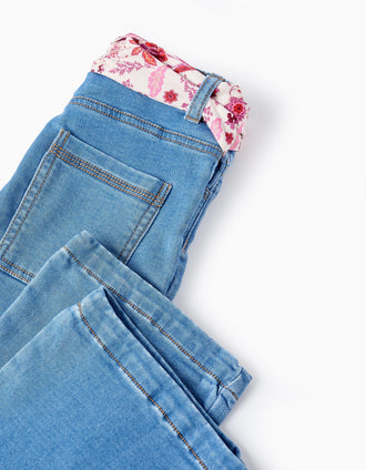 Pantalón Vaquero con Cinta Floral para Niña 'Flare Fit', Azul