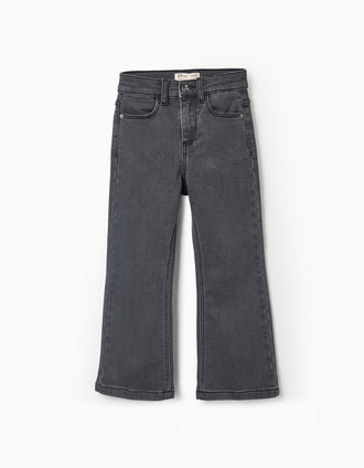 Pantalón Vaquero de Cintura Alta para Niña 'Flare Fit', Gris Oscuro