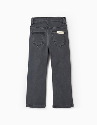 Pantalón Vaquero de Cintura Alta para Niña 'Flare Fit', Gris Oscuro