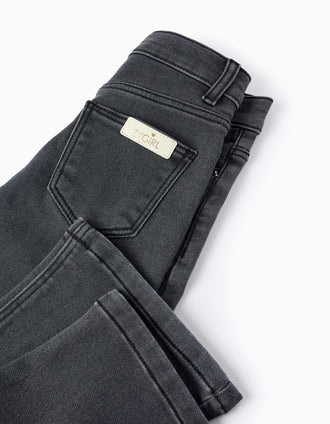 Pantalón Vaquero de Cintura Alta para Niña 'Flare Fit', Gris Oscuro