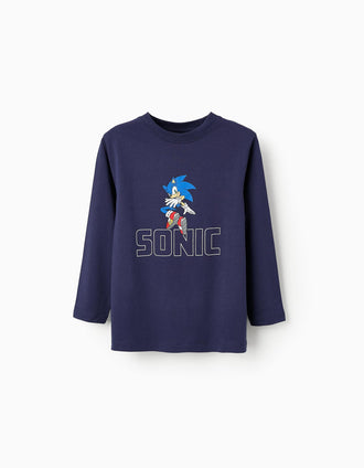 Camiseta de Manga Larga de Algodón para Niño 'Sonic', Azul Oscuro