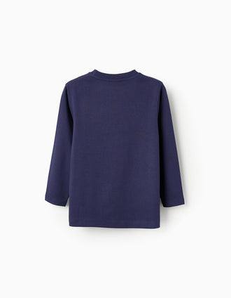 T-shirt à Manches Longuess en Coton pour Garçon 'Sonic', Bleu Foncé