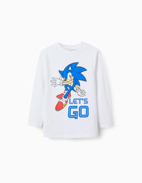 T-shirt à Manches Longuess en Coton pour Garçon 'Sonic', Blanc