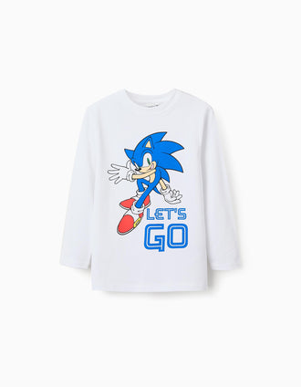 T-shirt à Manches Longuess en Coton pour Garçon 'Sonic', Blanc