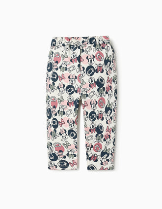 Calças de Jogging 100% Algodão Minnie Confortáveis Rosa e Brancas
