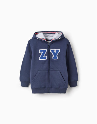Veste Grattée avec Capuche pour Garçon 'ZY', Bleu Foncé