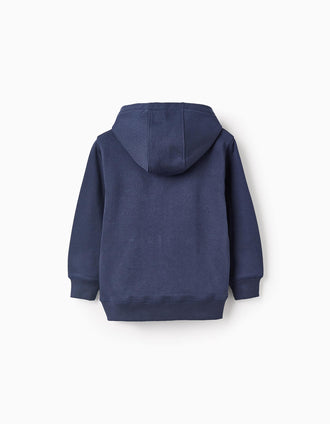 Veste Grattée avec Capuche pour Garçon 'ZY', Bleu Foncé
