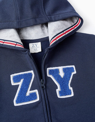 Veste Grattée avec Capuche pour Garçon 'ZY', Bleu Foncé