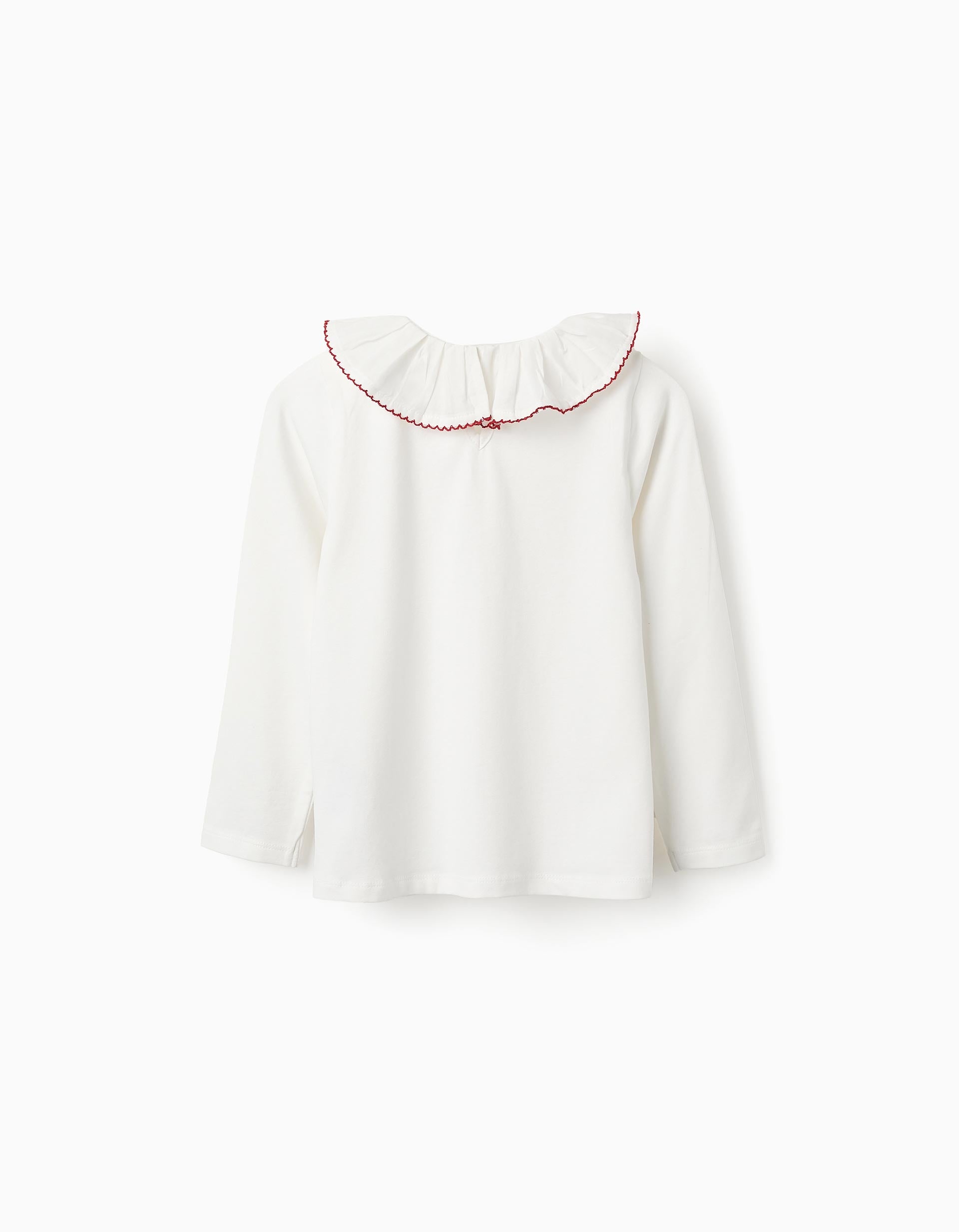 Long-sleeved T-shirt with Ruffle Collar for Girls, White