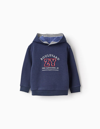 Sweat Gratté avec Capuche pour Bébé Garçon 'ZY Paris', Bleu foncé