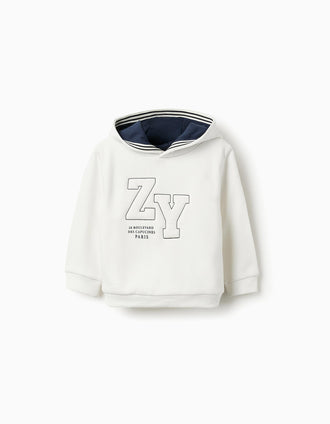 Sweat Cardada com Capuz para Bebé Menino, Branco