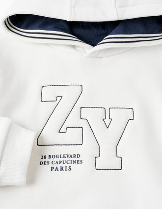 Sweat Gratté avec Capuche pour Bébé Garçon, Blanc