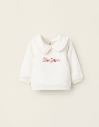 Sweatshirt with Claudine Collar for Baby Girls, White