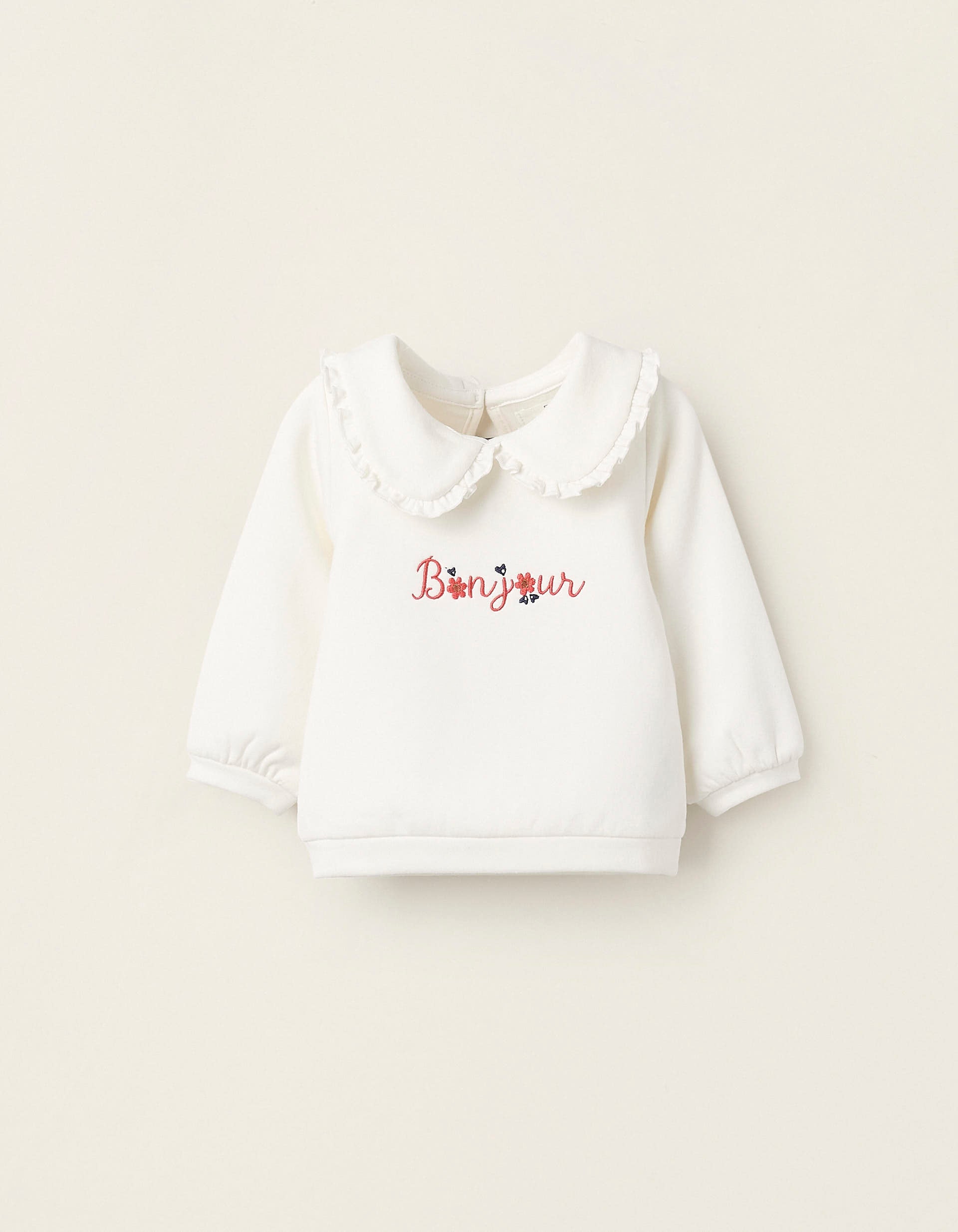 Sweatshirt with Claudine Collar for Baby Girls, White