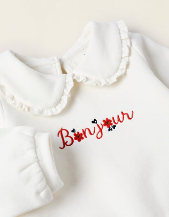 Sudadera Perchada con Cuello Claudine para Bebé Niña, Blanco