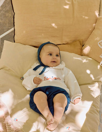 Sudadera Perchada con Cuello Claudine para Bebé Niña, Blanco