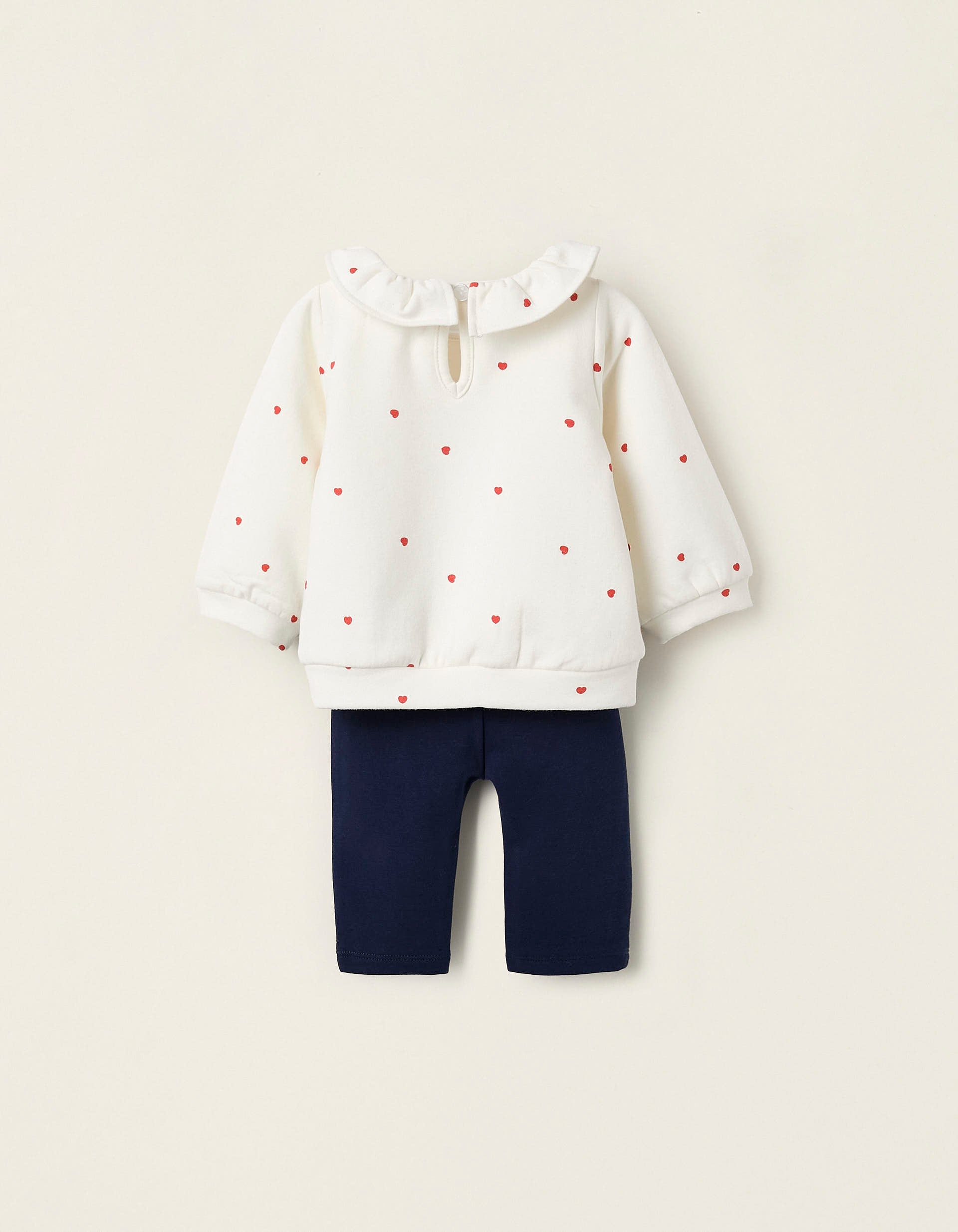 Printed Sweatshirt + Trousers for Baby Girls, White/Navy Blue