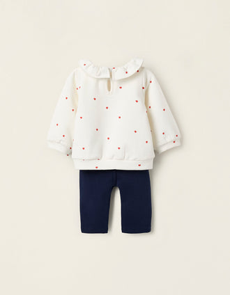 Sweat Estampada + Calças para Bebé Menina, Branco/Azul Escuro