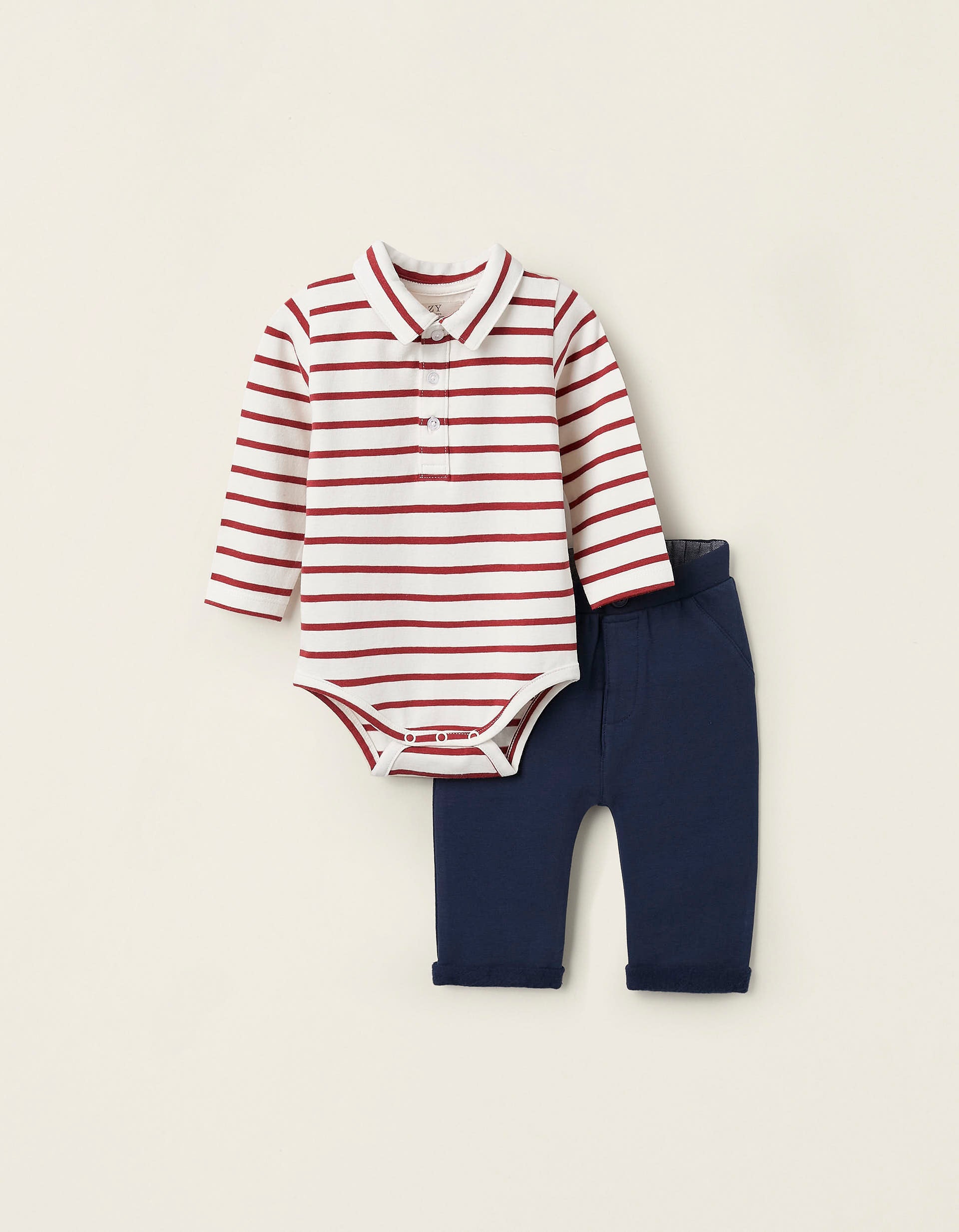 Striped Bodysuit + Fleece Trousers for Newborns, Multicolour