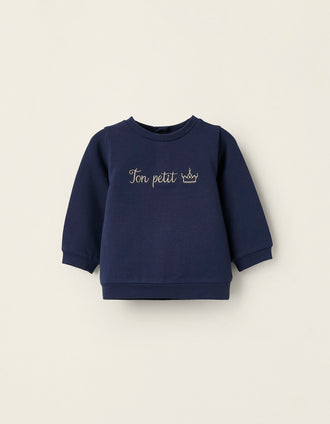 Sudadera Perchada con Bordado para Bebé Niño, Azul Oscuro