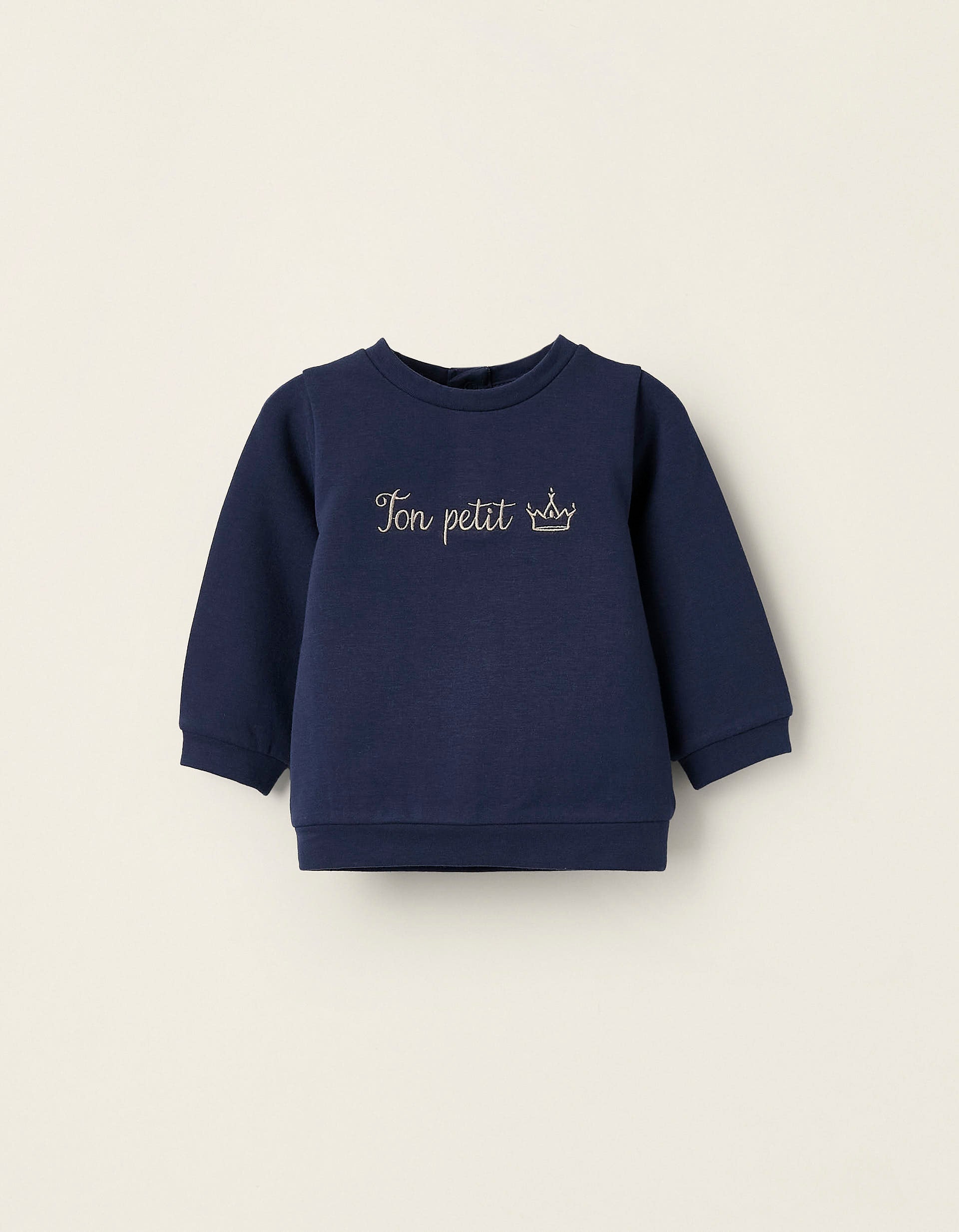 Fleece Sweatshirt with Embroidery for Baby Boys, Dark Blue