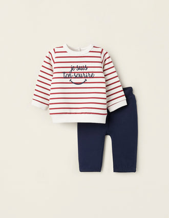 Sweat + Calças para Bebé Menino 'Riscas', Branco/Azul