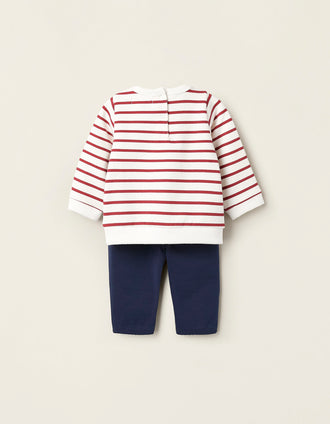 Sweat + Calças para Bebé Menino 'Riscas', Branco/Azul