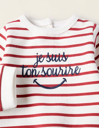 Sweat + Calças para Bebé Menino 'Riscas', Branco/Azul