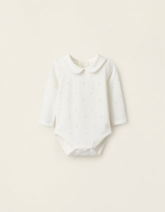Body à Pois pour Nouveau-Née, Blanc/Bleu Foncé