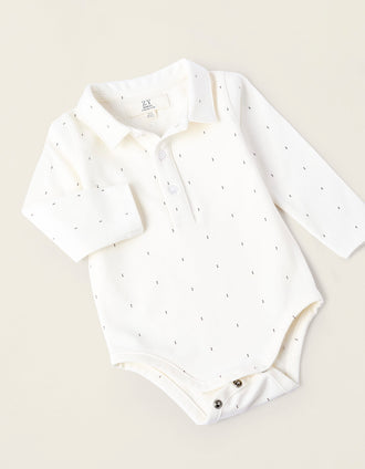 Body + Jardineiras Cardadas para Recém-Nascido, Branco/Laranja