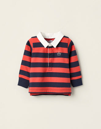 Polo de Manga Larga a Rayas para Bebé Niño, Rojo/Azul