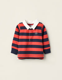 Polo de Manga Larga a Rayas para Bebé Niño, Rojo/Azul
