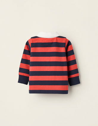 Polo de Manga Larga a Rayas para Bebé Niño, Rojo/Azul