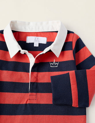 Polo Rayé à Manches Longues pour Bébé Garçon, Rouge/Bleu