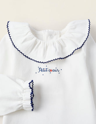 Body avec Volants et Dentelle pour Nouveau-Née 'Petit Cœur', Blanc