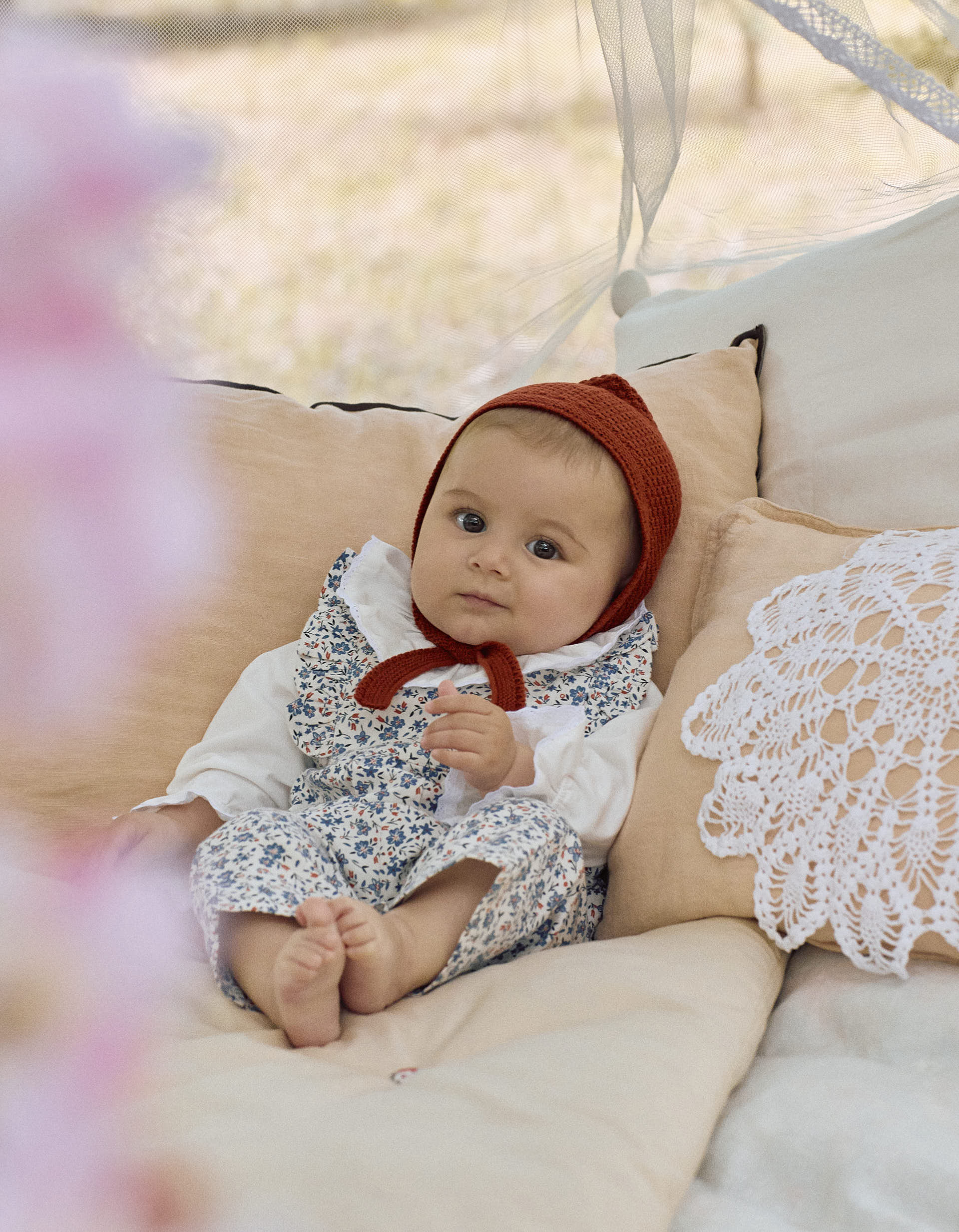 Bodysuit with Frills and Lace for Newborn Girls, White