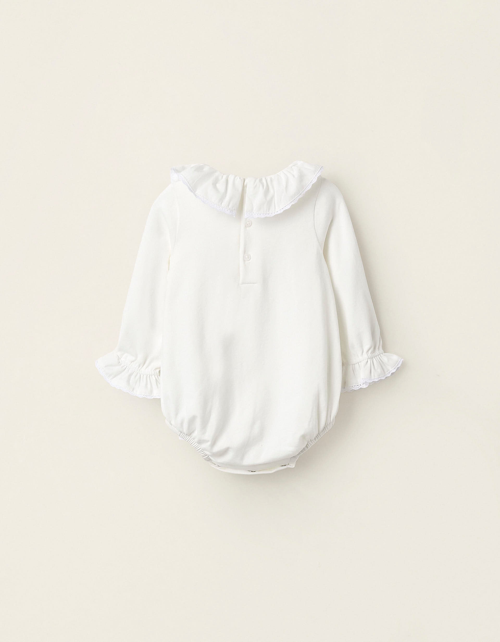 Bodysuit with Frills and Lace for Newborn Girls, White