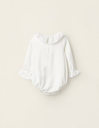 Body con Volantes y Encaje para Recién Nacida, Blanco