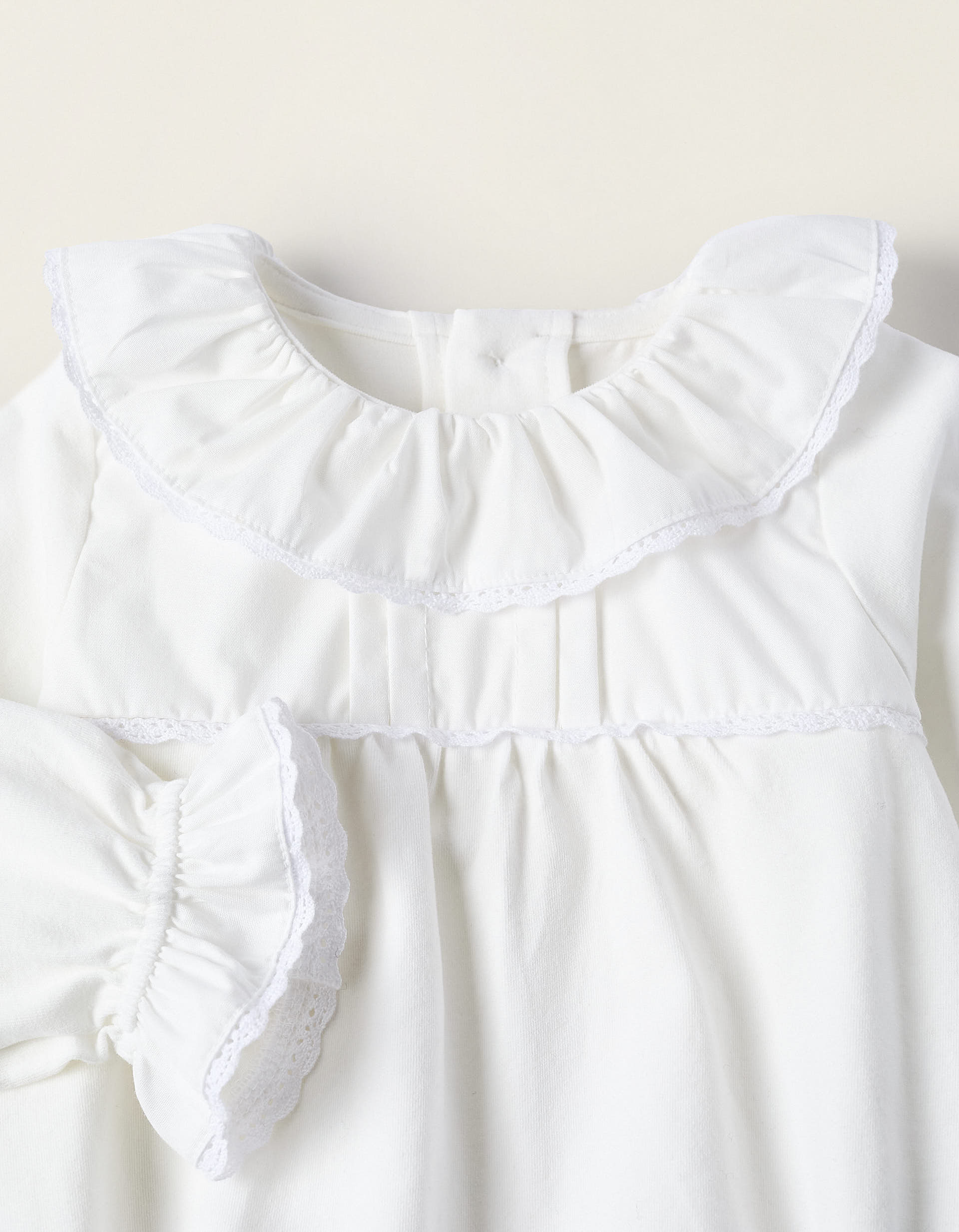 Bodysuit with Frills and Lace for Newborn Girls, White