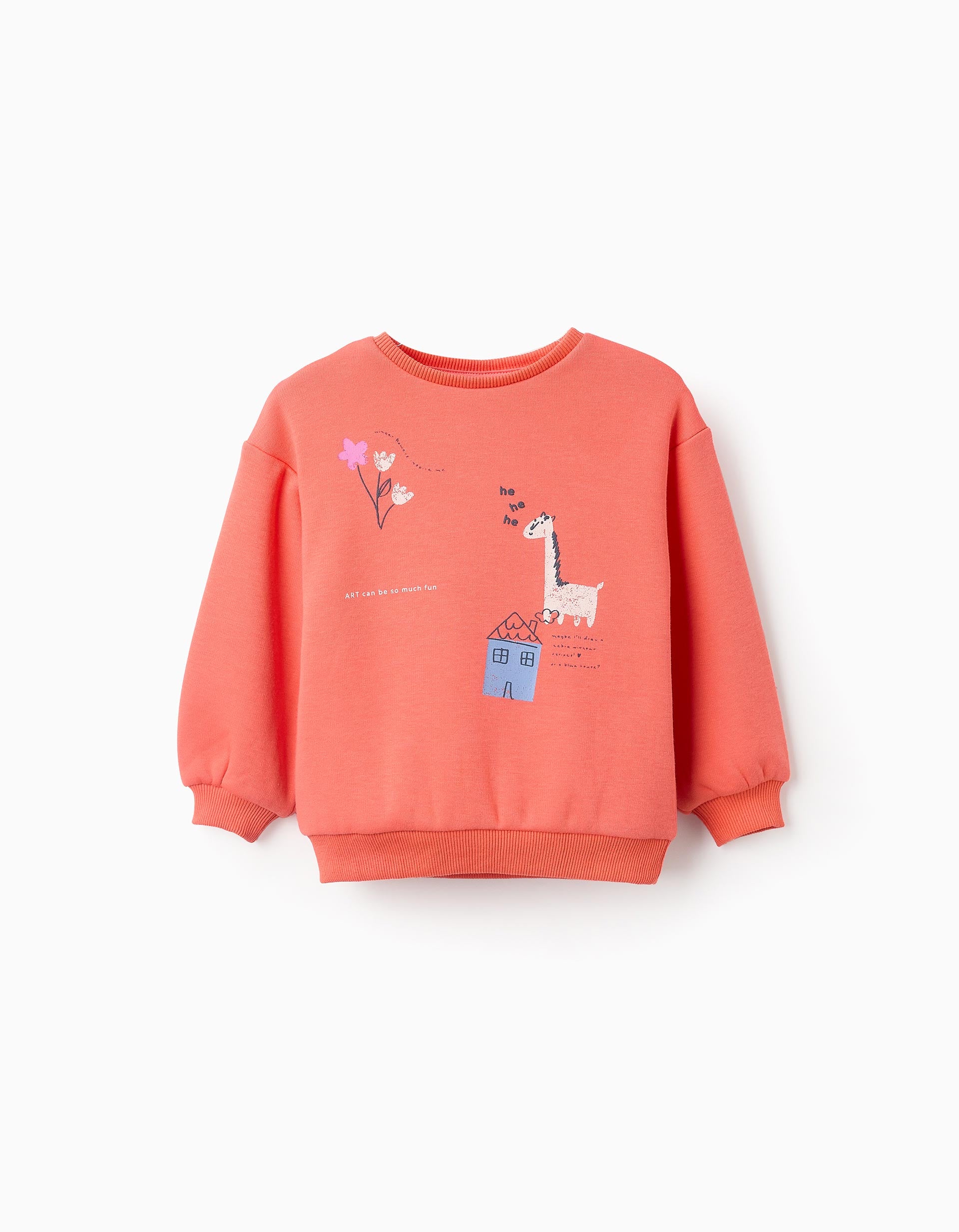 Brushed Sweatshirt for Baby Girls 'Giraffe', Orange