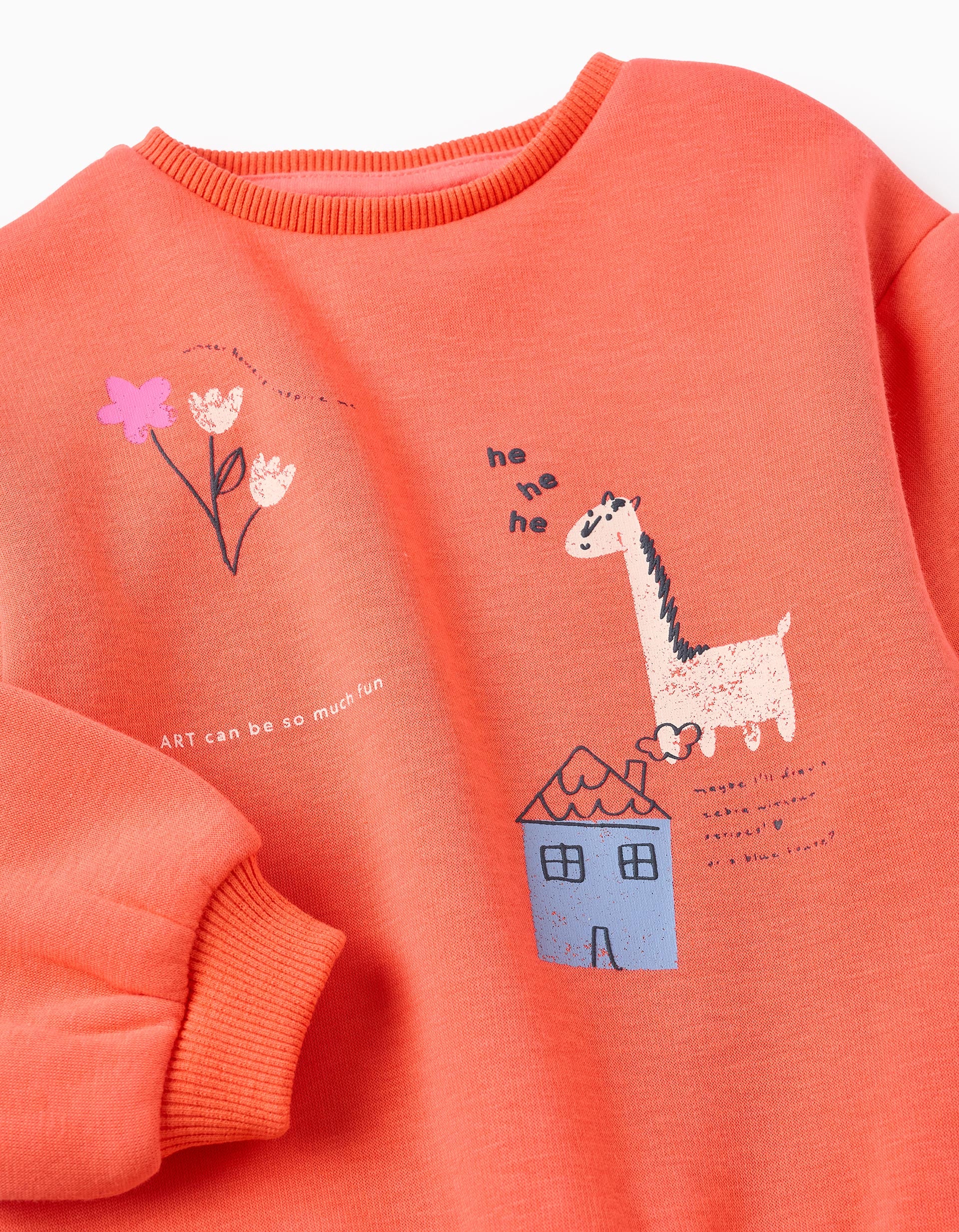 Brushed Sweatshirt for Baby Girls 'Giraffe', Orange