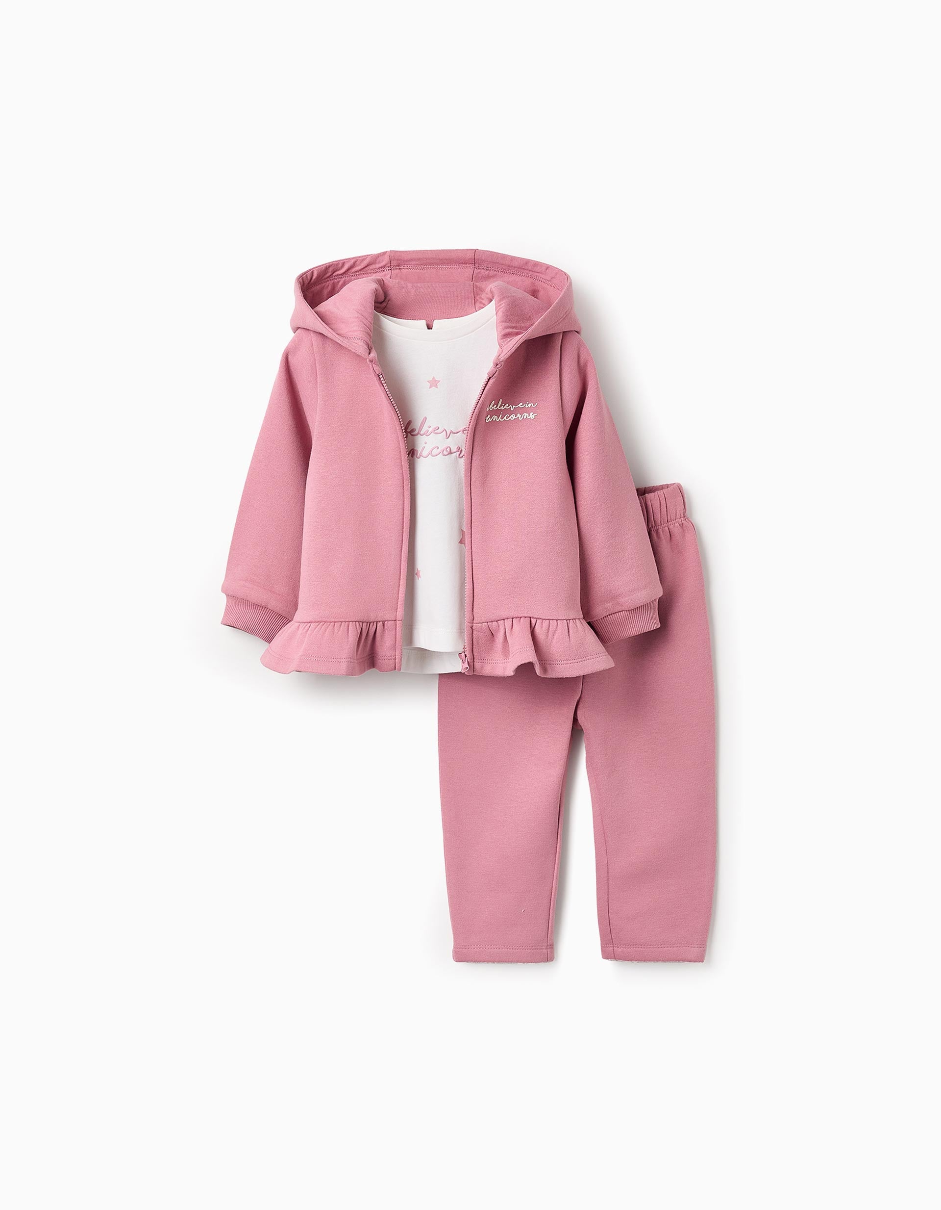 Jacket + T-shirt + Joggers for Baby Girls 'Unicorns', Pink