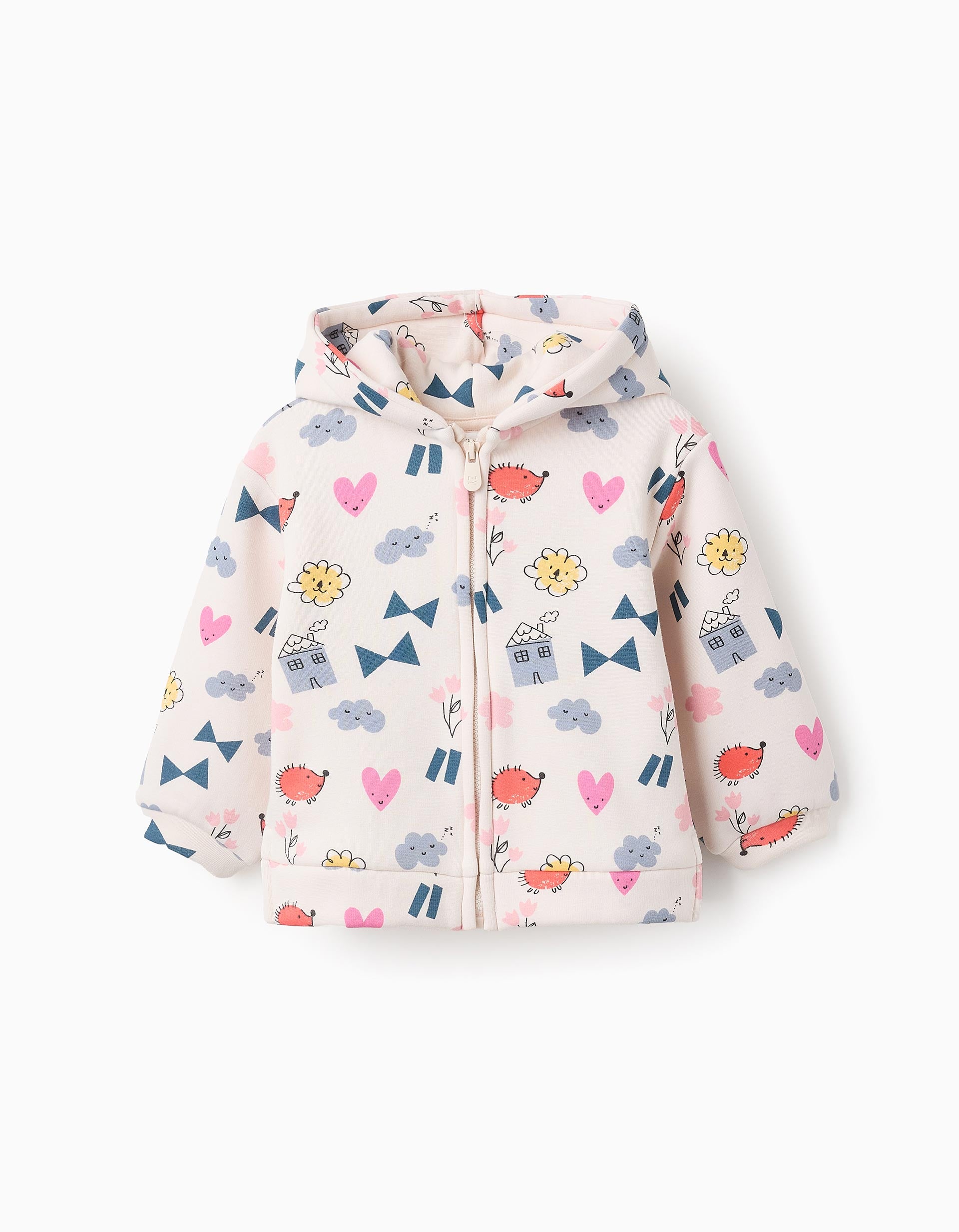 Hooded Jacket in Fleece for Baby Girls 'Smile', Beige